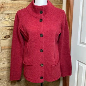 Eileen Fisher Red 100% Wool button front cardigan sweater Size Small